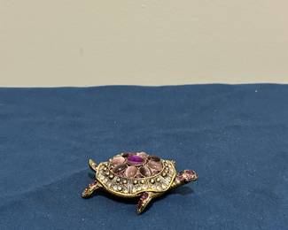 Enamel and Rhinestone Turtle Brooch