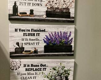 Set of 3 "Bathroom Rules" Canvas Wall Art