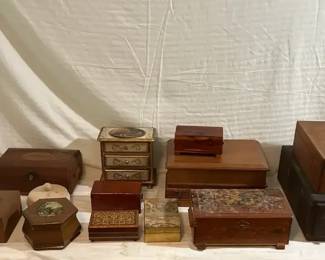 Vintage Wooden Boxes Lot Card Cabinet, Etc