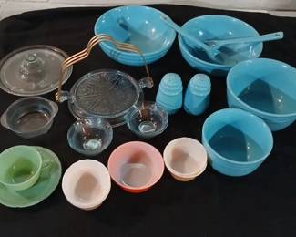 Vintage Oxford Blue Stoneware, Fire King Glassware
