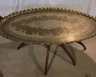 Vintage MCM Brass Tray Coffee Table Made in India