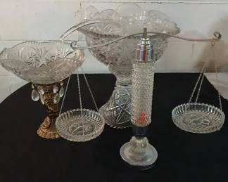 Vintage Pedestal Cut Glass Punch Bowl, Crystal Scale, Centerpiece