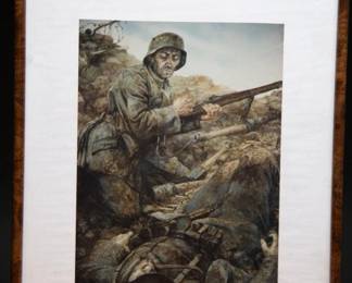 WWI German Soldier Trench Battle Scene Print