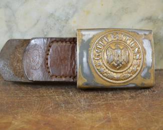 German WWII Heer Belt Buckle with Leather Tab