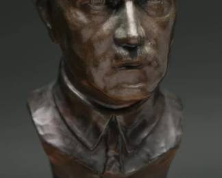 Bronze Hitler Bust Signed Hans Harders, Marble-1