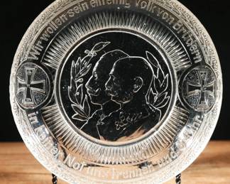 WWI Pressed Glass Plate With Imperial Portraits