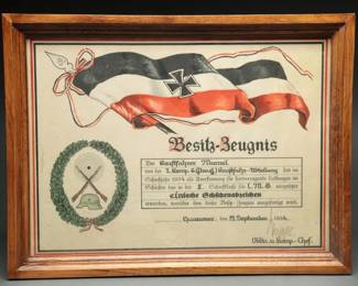 1934 German Marksmanship Certificate in Frame