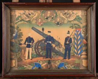 19th Century Framed Military Reservistika Litho