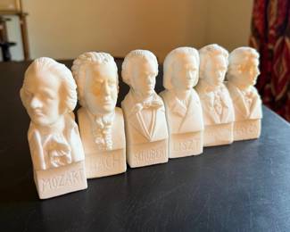 Carved alabaster "The Immortals" busts of composers 