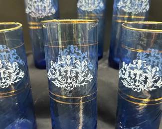 Lot Of 6 Blue Decorative Glasses