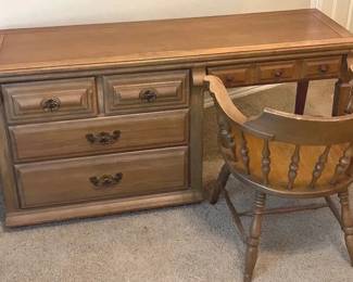 Wood Desk wDrawers Wood Chair