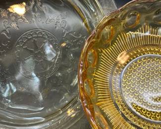 Vintage Amber Depression Glass Plate And Amber Glass Bowl