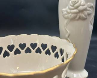 Vintage Lenox Bowl From Heart Collection And Lenox Rose Blossom Vase