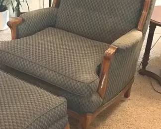 Vintage French Provincialstyle bergre chair and matching ottoman set