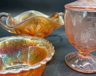 Vintage Carnival Glass Compote Ruffled Bowls Marigold Iridescent Lot