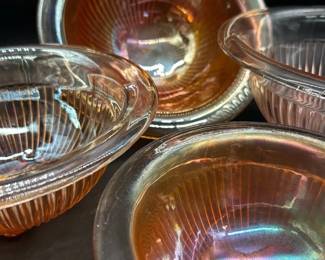 Vntage Federal Glass mixing bowl set ribbed pattern marigold carnival glass