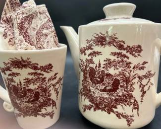 Matching Ceramic Pitcher With Mug And Cloth Napkin