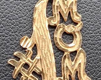 14k Gold 1 Mom Pendant on Twisted 14k Chain