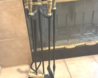 Brass CastIron Fireplace Tools 32 In Tall