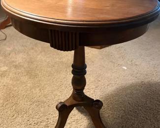 Antique Wood Round Side Table