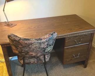 Vintage Desk, Chair And Desk Lamp