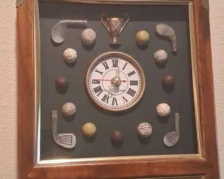 Golf Shadow Box Clock And Balls