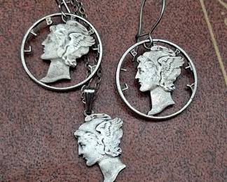 Mercury Dime Cut Coin Jewelry Set