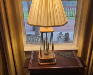 MCM Oak Wood Lamp With Glass Etching