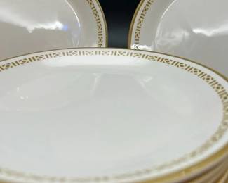 12 Syracuse China Syralite Restaurant Ware Plates 7.25 White with Gold Greek Key Trim