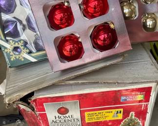 7.5ft Prelit Christmas Tree Plus 9 Boxes Glass Ornaments