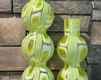 Yellow and White Art Glass Vases with Organic Form