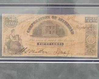 Framed 50-Cent Note, Corporation of Richmond Currency