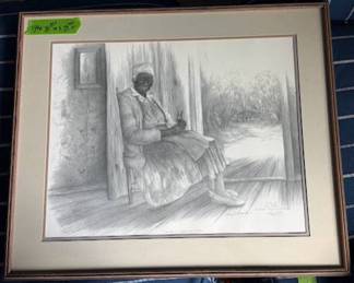 charcoal drawing titled “Sue Alston – Guardian Angel of Hampton,” by Larry K. Martin