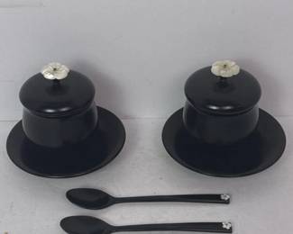 022 vintageblackcoveredsugarbowlswithf