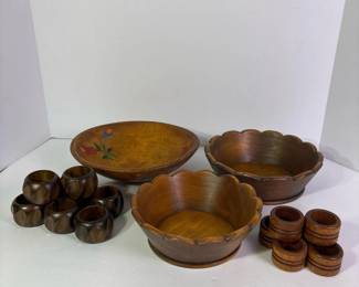 265 vintagewoodenbowlsnapkinringssetha