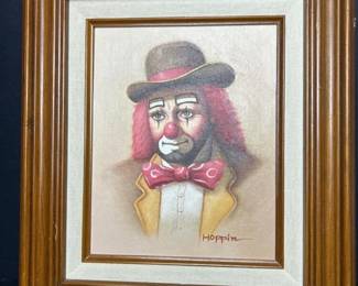 099 vintage8x10oilpaintingsadclownport