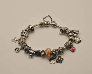 Sterling Silver Pandora Charm Bracelet Aprox. 80g 20Charm Collectors Lot