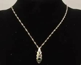 Italian 18K Gold Milor Chain 14K Gold Emerald Crossover Pendant Necklace Aprox. 6.43g