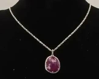 03 Your Piece of the Titanic 14K White Gold RoseCut Ruby Halo Pendant Necklace Aprox 12.53g