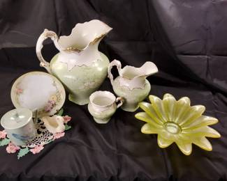 Vintage W.S. Co. SemiPorcelain Floral Pitcher set