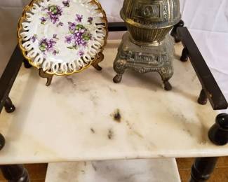 2Tier Marble Wood Accent Table with Collectible Decor