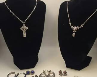 925 Sterling Silver, Gemstone Jewelry Lot Aprox. 79g Necklaces, Earrings Pendants
