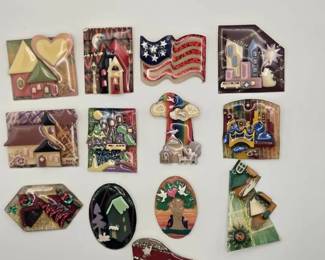 Vintage House Pins by Lucinda Brooch Lot 2 13pc Folk Art Resin Collection UniqueRare pins