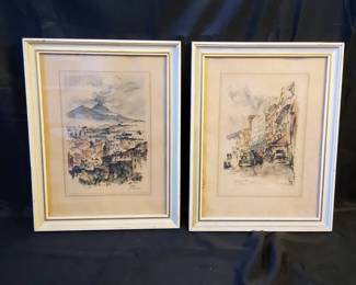 2 Italian Cityscape Watercolors by Jan Korthals