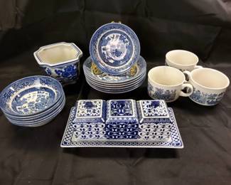 06 Blue White Churchill of England China complimented by Bombay storage containers