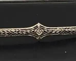 Antique Art Deco Geometric Filigree Bar PinBrooch with Center Diamond Aprox 3.33g