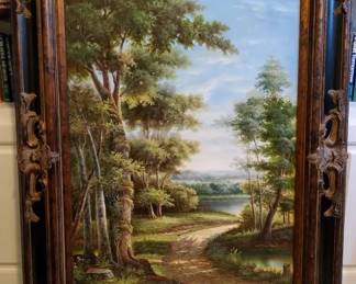 35x45 Landscape Oil Painting in Ornate Frame Signed S. Lindberg