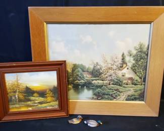 Rustic Charm Art Collection Landscape Painting signed Cottage Scene