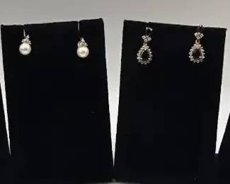 14K 10K Gold Estate Earring Collection 4 Pairs Diamonds, Sapphires, Pearls Garnet