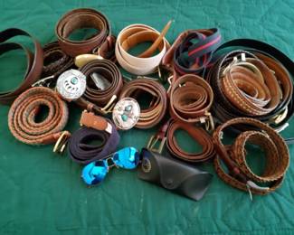 Mens Belt Accessory Collection Unique Belt Buckles, Assorted Leather Belts, 1 Pair of Raybans